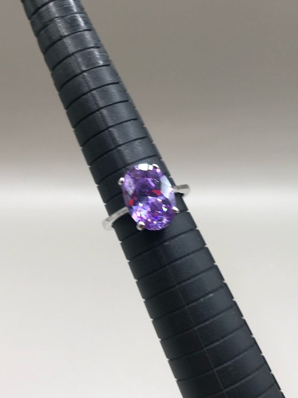 Radiant Violet Oval Solitaire Gemstone & Silver-Tone Ring - Picture 5 of 7